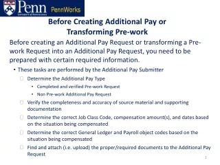 Before Creating Additional Pay or  Transforming Pre-work