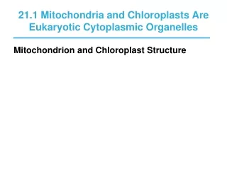 21.1 Mitochondria and Chloroplasts Are Eukaryotic Cytoplasmic Organelles