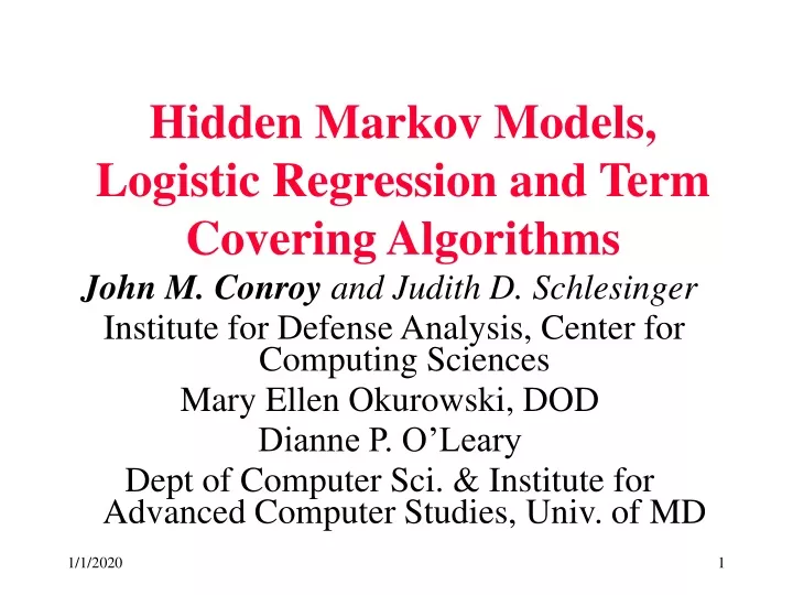 hidden markov models logistic regression and term covering algorithms