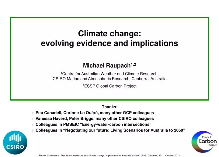 climate change evolving evidence and implications