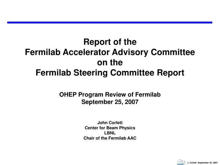 report of the fermilab accelerator advisory