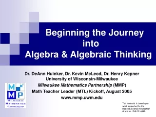 Beginning the Journey    into  Algebra &amp; Algebraic Thinking
