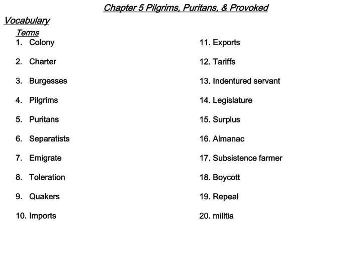 chapter 5 pilgrims puritans provoked