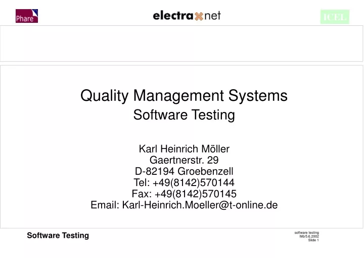 quality management systems software testing karl