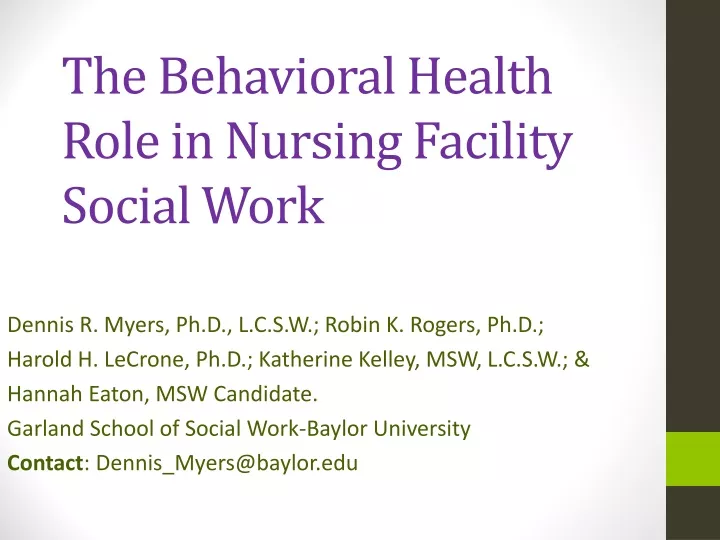 the behavioral health role in nursing facility social work