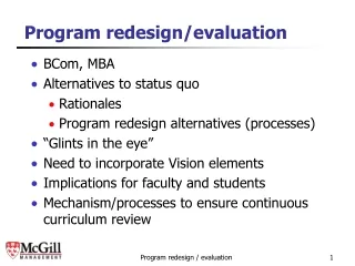 Program redesign/evaluation