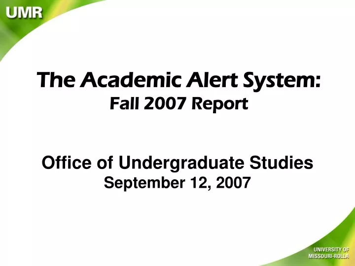 the academic alert system fall 2007 report