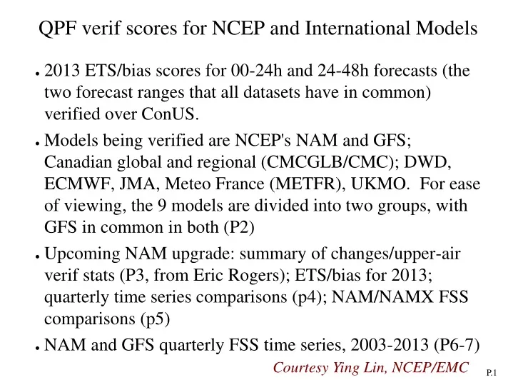 qpf verif scores for ncep and international models