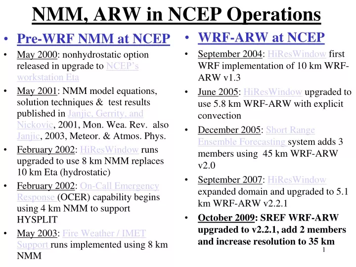 nmm arw in ncep operations