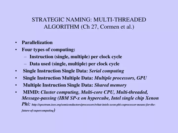 strategic naming multi threaded algorithm ch 27 cormen et al