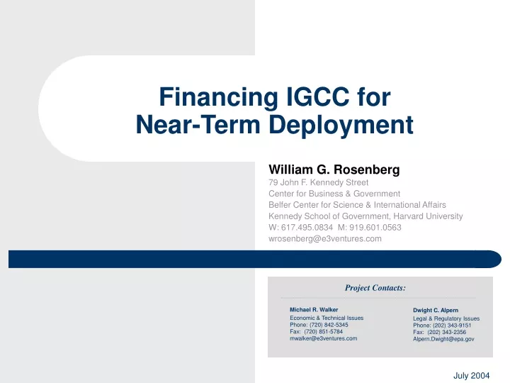 financing igcc for near term deployment