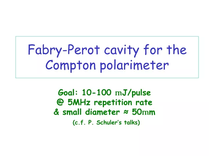 fabry perot cavity for the compton polarimeter