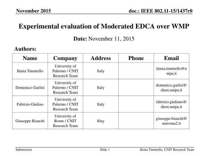 experimental evaluation of moderated edca over wmp