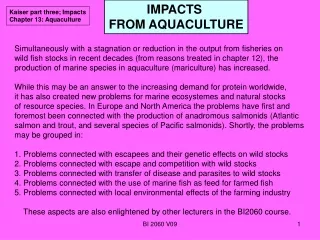 IMPACTS  FROM AQUACULTURE