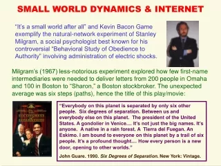 SMALL WORLD DYNAMICS &amp; INTERNET