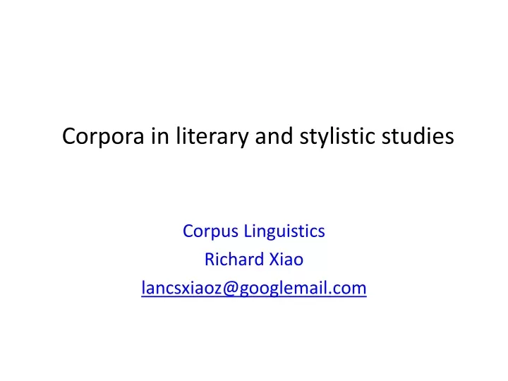 corpora in literary and stylistic studies