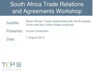 South Africa Trade Relations and Agreements Workshop