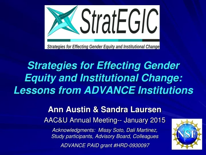 strategies for effecting gender equity and institutional change lessons from advance institutions