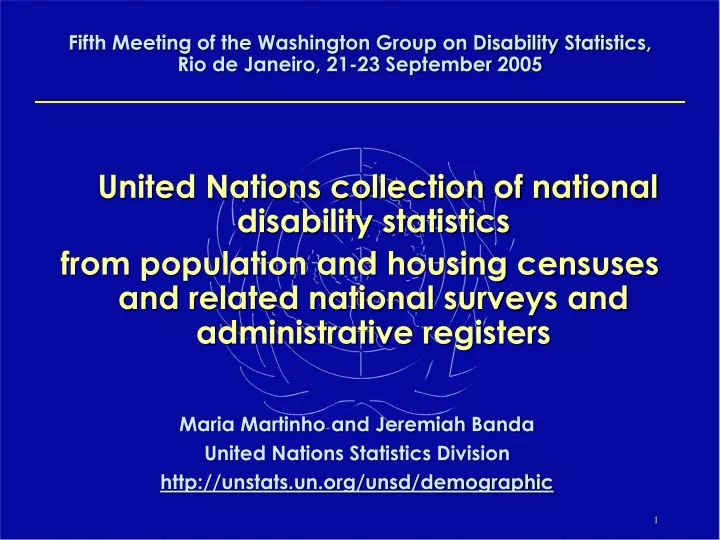 fifth meeting of the washington group on disability statistics rio de janeiro 21 23 september 2005