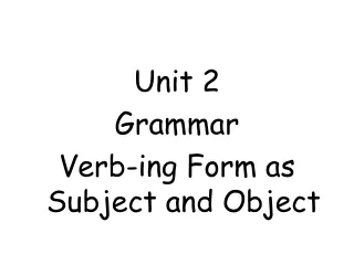Unit 2  Grammar Verb-ing Form as Subject and Object