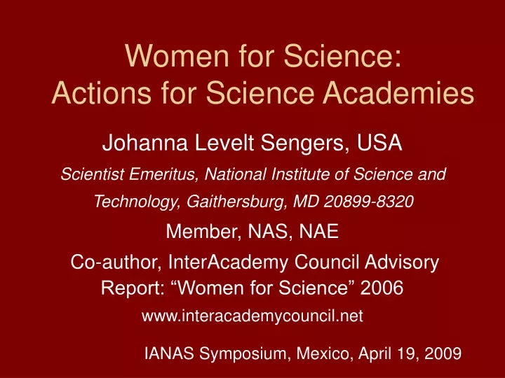 women for science actions for science academies