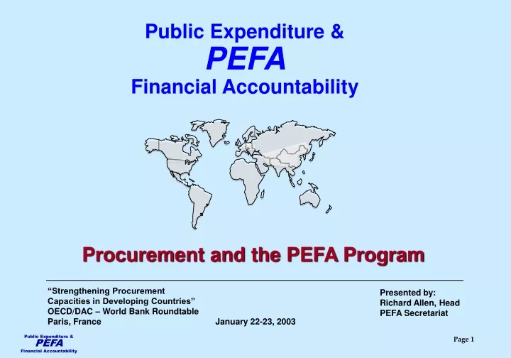 public expenditure pefa financial accountability