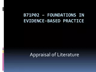 B71P02 – Foundations in Evidence-Based Practice