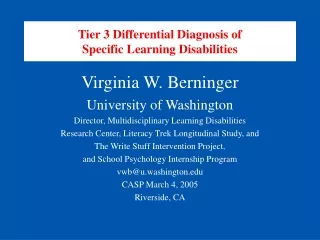 Tier 3 Differential Diagnosis of  Specific Learning Disabilities