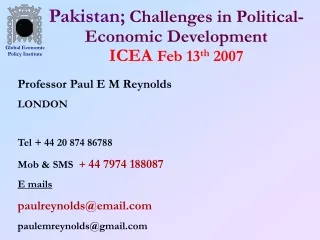 Pakistan;  Challenges in Political-Economic Development ICEA  Feb 13 th  2007