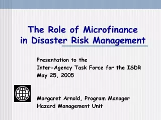 The Role of Microfinance  in Disaster Risk Management