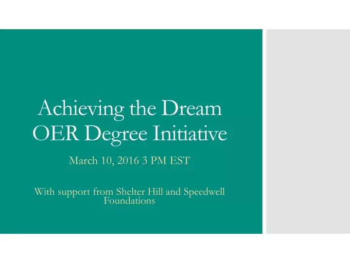 achieving the dream oer degree initiative