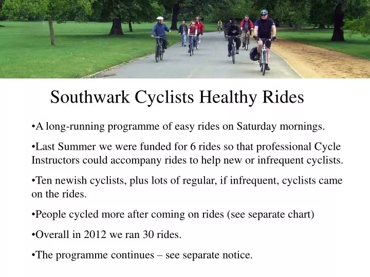 southwark cyclists healthy rides