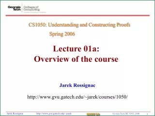 Lecture 01a:  Overview of the course