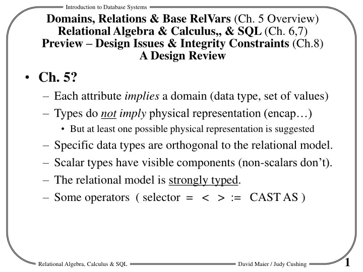 ch 5 each attribute implies a domain data type