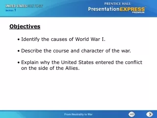 Identify the causes of World War I. Describe the course and character of the war.