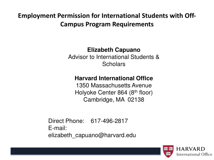 employment permission for international students with off campus program requirements