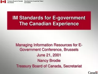 IM Standards for E-government The Canadian Experience