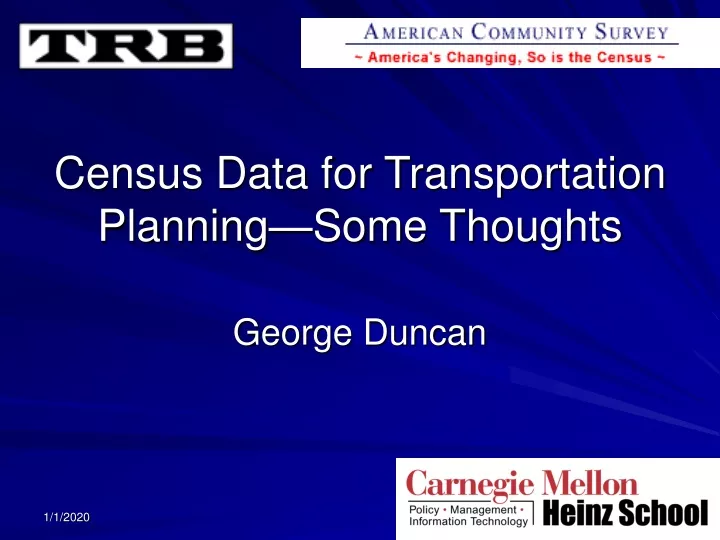 census data for transportation planning some thoughts