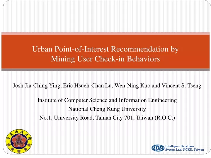 urban point of interest recommendation by mining user check in behaviors