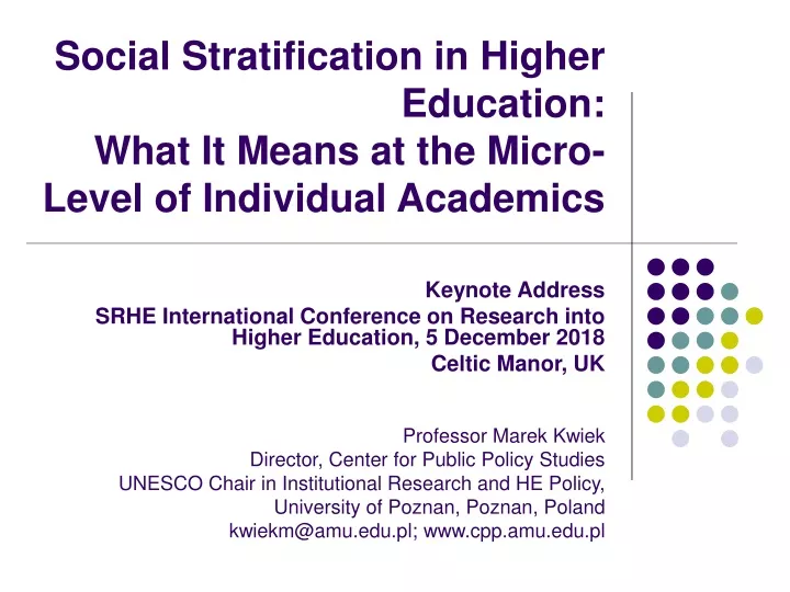 social stratification in higher education what it means at the micro level of individual academics