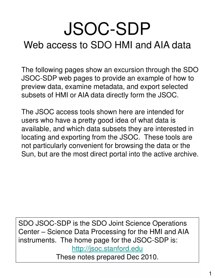jsoc sdp web access to sdo hmi and aia data