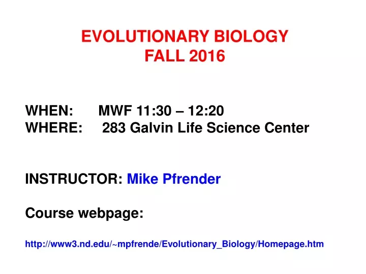 evolutionary biology fall 2016 when