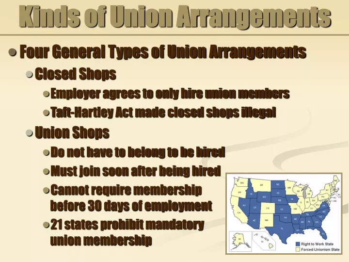 kinds of union arrangements