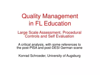 Quality Management  in FL Education