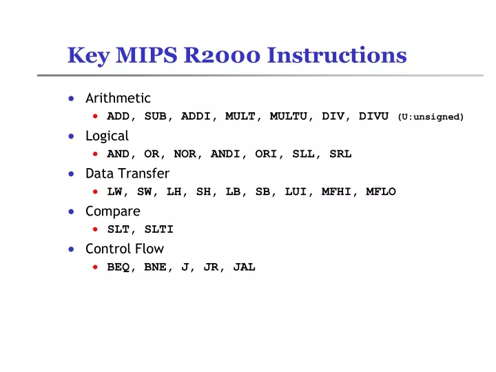 key mips r2000 instructions