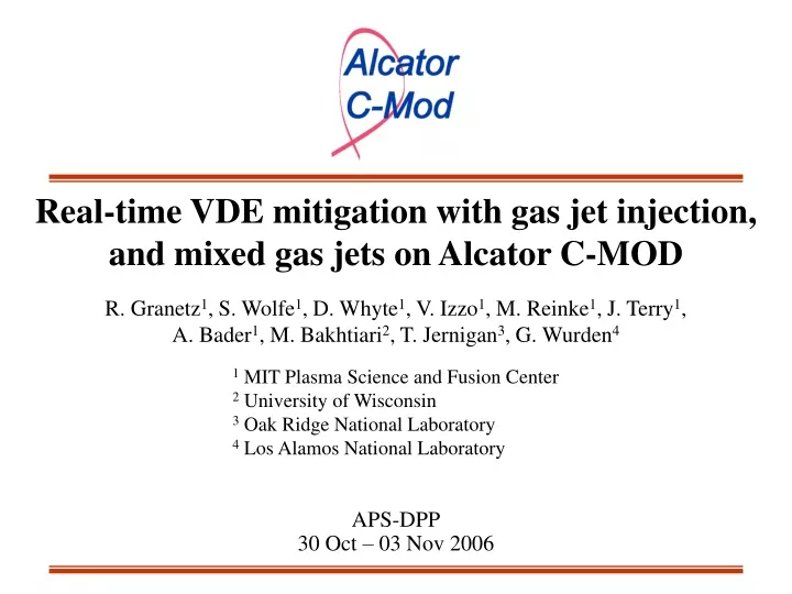 real time vde mitigation with gas jet injection