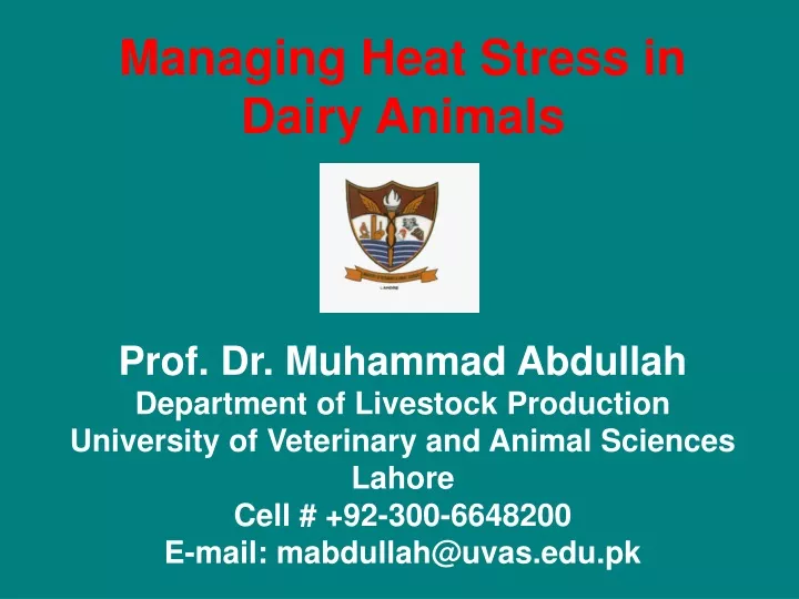managing heat stress in dairy animals prof