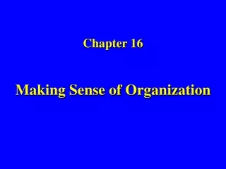 Chapter 16 Making Sense of Organization