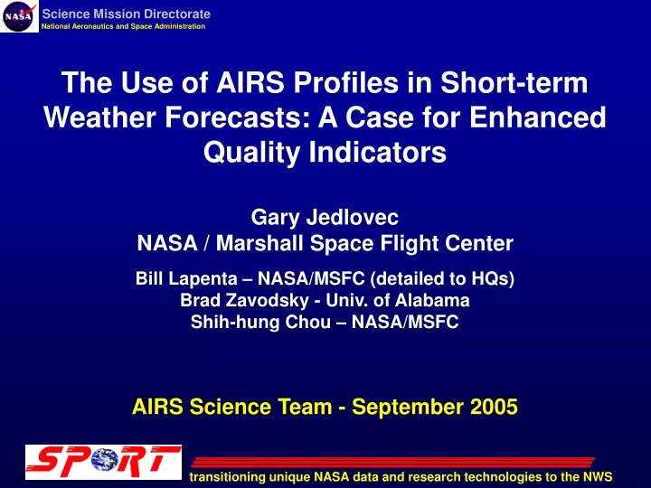 the use of airs profiles in short term weather