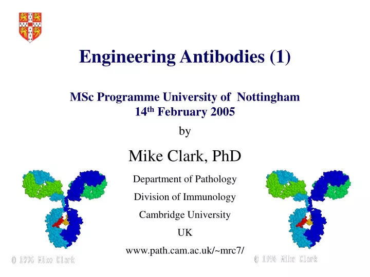 engineering antibodies 1 msc programme university of nottingham 14 th february 2005